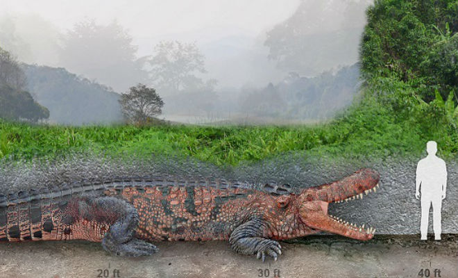 Самый огромный крокодил в истории планеты весил несколько тонн и мог охотиться на слонов археология,динозавр,крокодил,палеонтология,Пространство